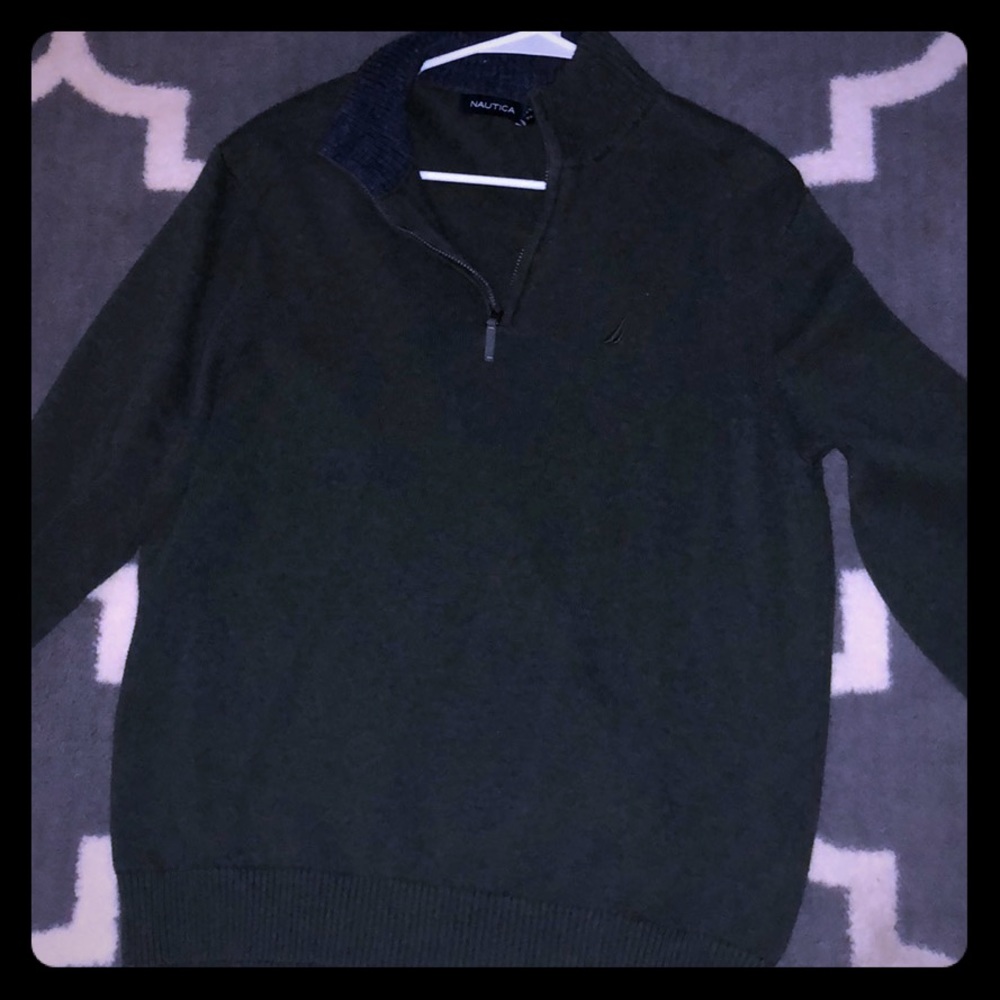Nautica men’s size LG half zip sweater dark green